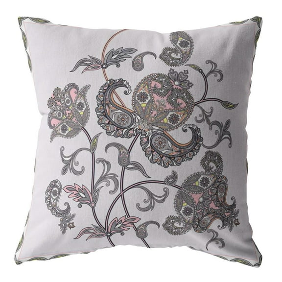 18â€ Gray White Wildflower Suede Throw Pillow