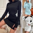 thumbnail image 5 of Women Long Sleeve Ribbed Knit Solid Color Hoodie Bodycon Sweater Dress Jumper, 5 of 20