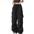 thumbnail image 2 of Aboser Women's High Waisted Cargo Pants Travel Y2K Parachute Pants Streetwear Baggy Wide Leg Pants with 6 Pockets Drawstring Ankle Cuffs Combat Military Trousers, 2 of 6