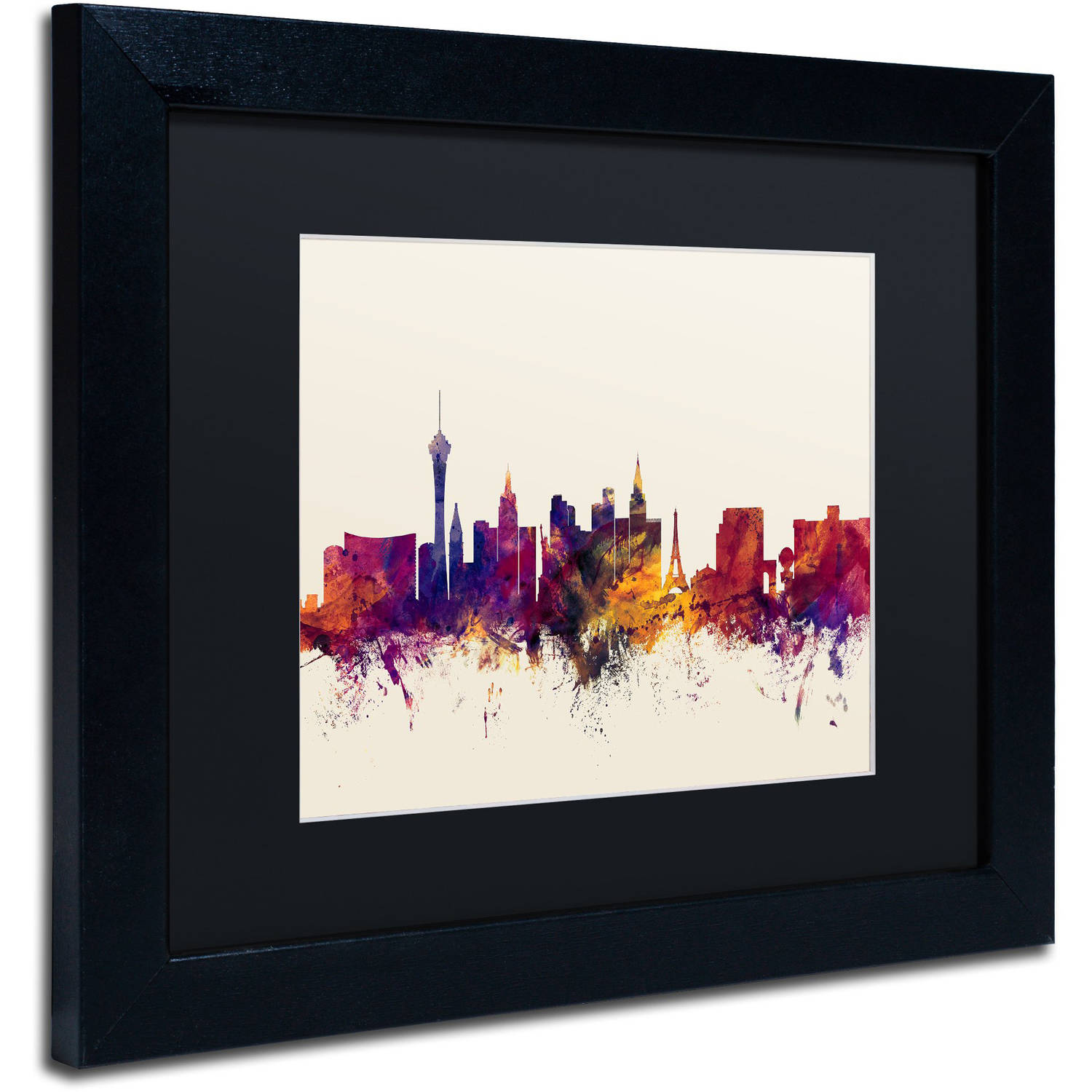 Trademark Fine Art "Las Vegas Nevada Skyline" Canvas Art by Michael Tompsett, Black Matte, Black Frame