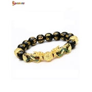 Spencer Feng Shui Good Luck Bracelets for Men Women, Black Obsidian Bead Dragon Lucky Charm Bracelet Pixiu Attract Wealth