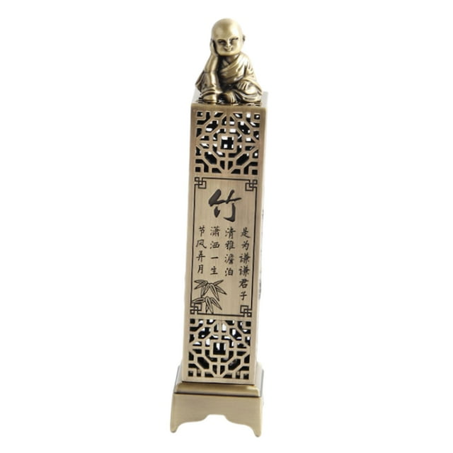 Quemador de incienso Torre Pequeño Monje Talla de metal decorativa Porta incienso para regalar Bambú de bronce
