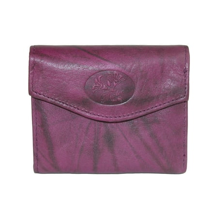 Ladies Leather Tri Fold Wallet - Women's Leather Mini Trifold Wallet with Floral Emboss