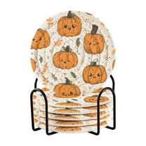 Round Placemats Set of 6 Heat Resistant Washable Kitchen Table Decorations 15.4in Cute Halloween Pumpkins