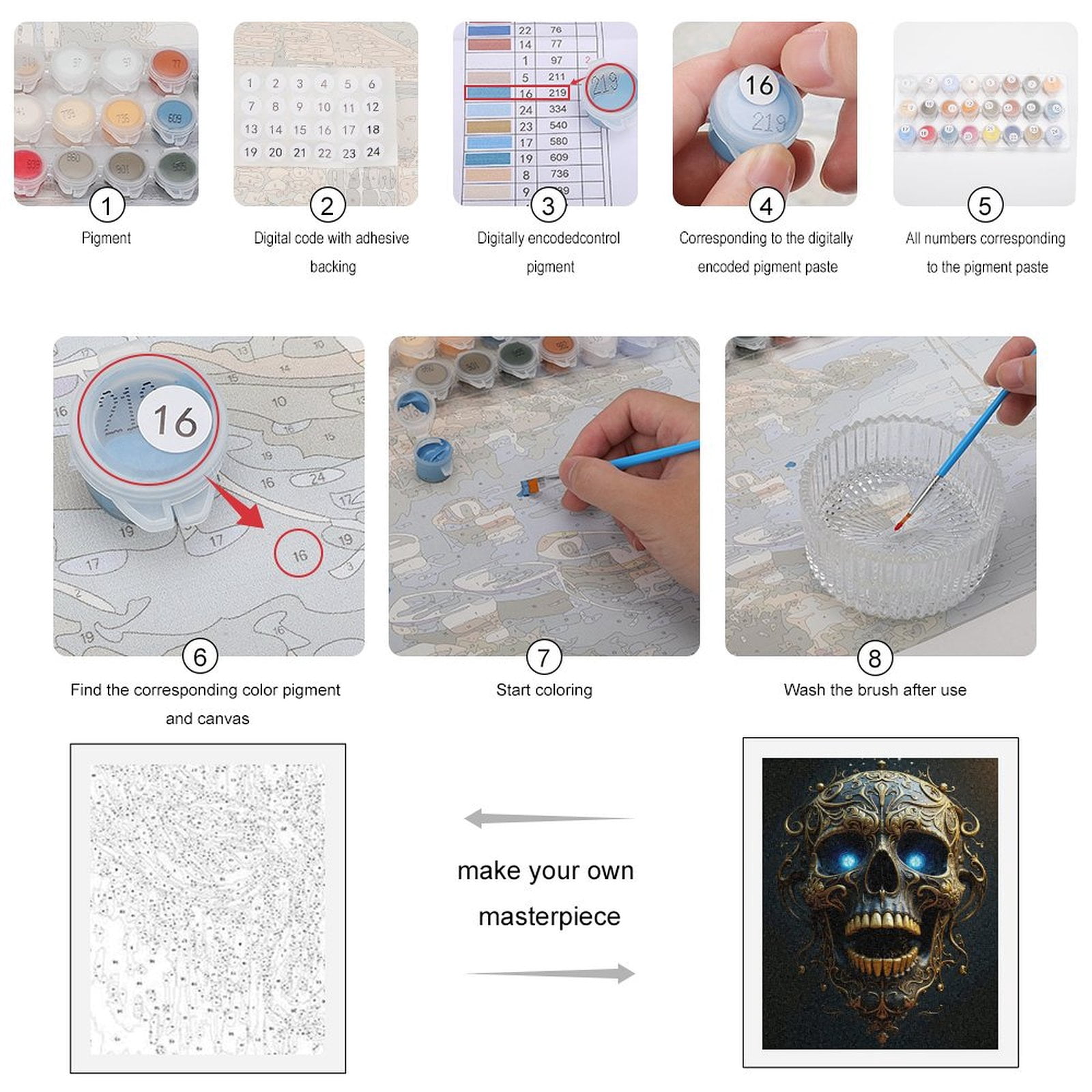 Paint By Numbers Kit for Adults Beginner - DIY Intricate Ornate Skull Art Design Canvas Painting Kits for Adults, Frameless Paint By Number for Adults for Home Wall Decor 16x20 Inch