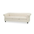 thumbnail image 6 of Noble House Augus Fabric Tufted 3 Seater Sofa, Beige, Dark Brown, 6 of 12
