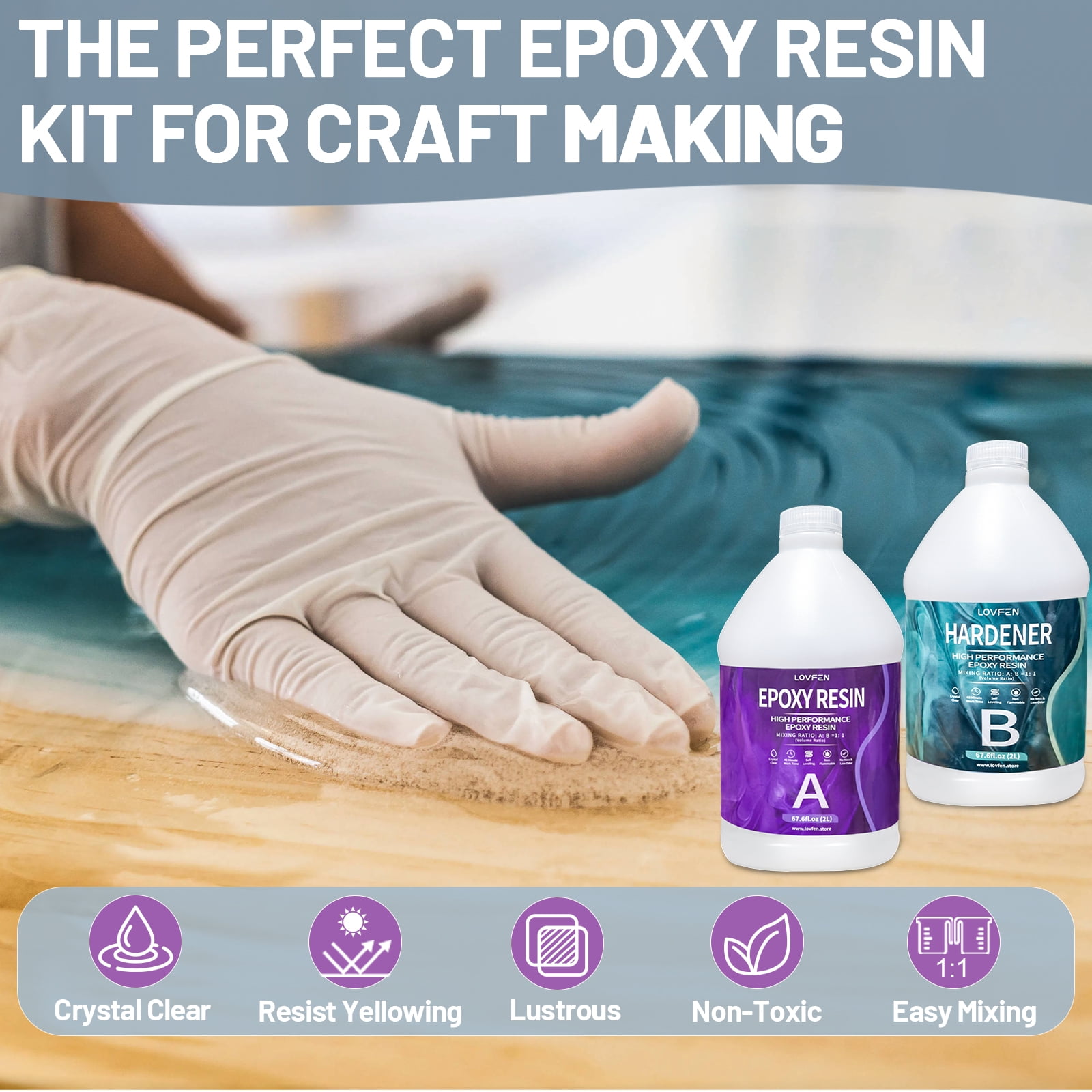 LOVFEN Epoxy Resin 1 Gallon Kit Art Resin for DIY,Jewelry,Tabletops,Crystal Clear,High-Performance Resin Epoxy
