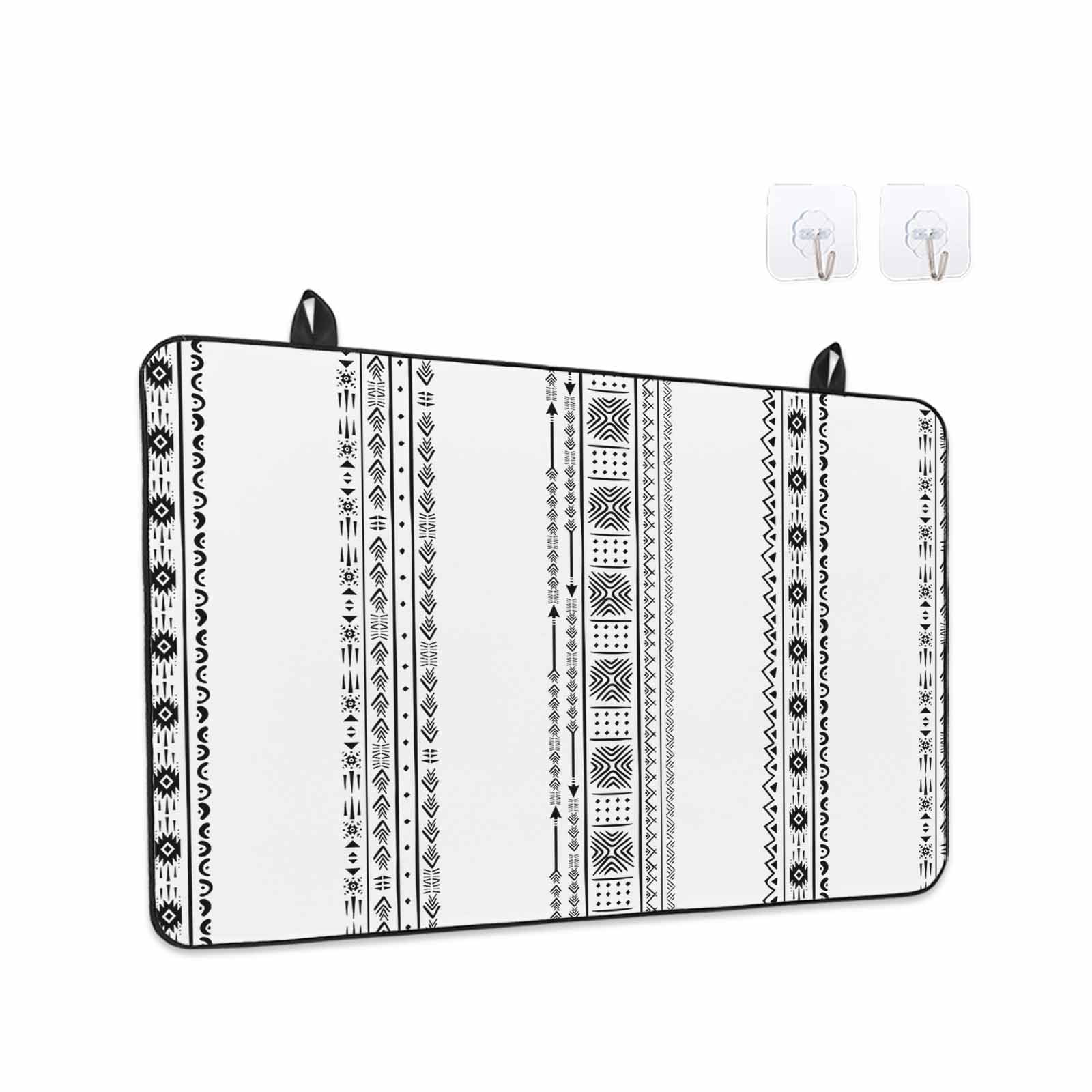 Black Geometric Stove Top Cover for Electric Stove, Heat-proof & Non Slip Glass Top Stove Cover Protector, Boho Lines White Modern Abstract Art Kitchen Flat Cooktop Rubber Mat 31x24 Inches