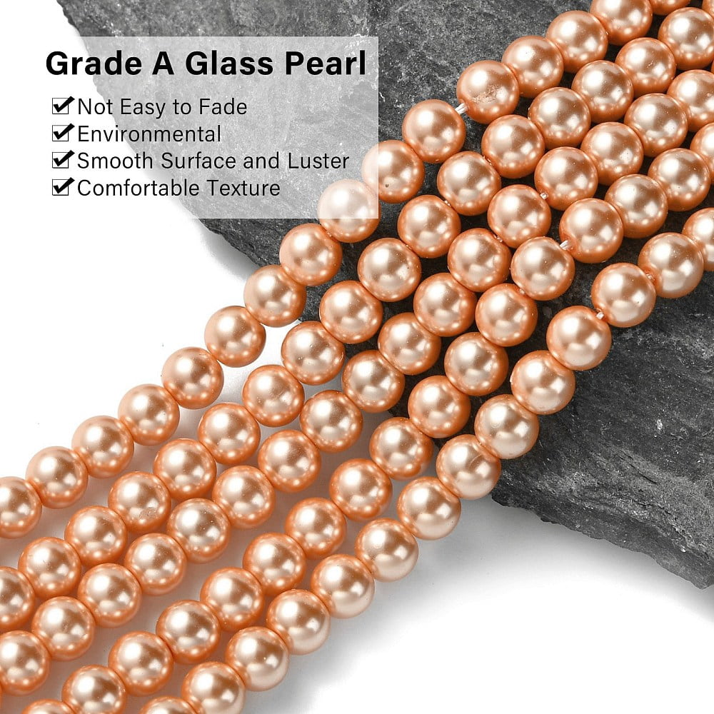20strands Dyed Glass Pearl Round Beads Strands Grade A Cord Threaded Dark Orange 6mm Hole: 0.7~1.1mm about 72pcs/strand 15 inch