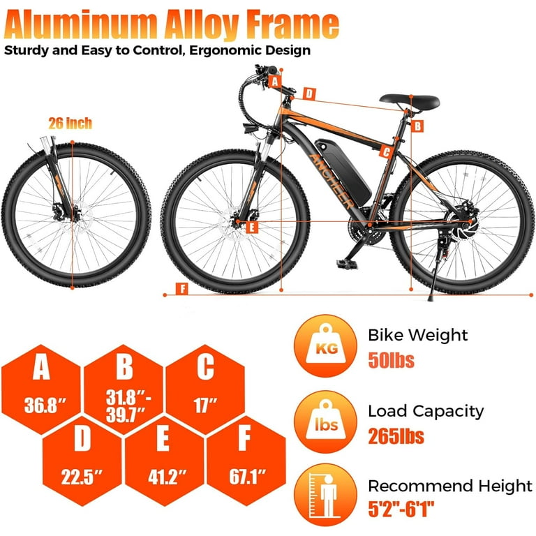 ANCHEER Electric Bike 26 Electric Bike for Adults Electric Bicycles 500W Electric Mountain Bike 48V Commuter Ebike 48V Battery Ebike UL 2849 Lockable Suspension Fork Shimano 21 Speed Walmart