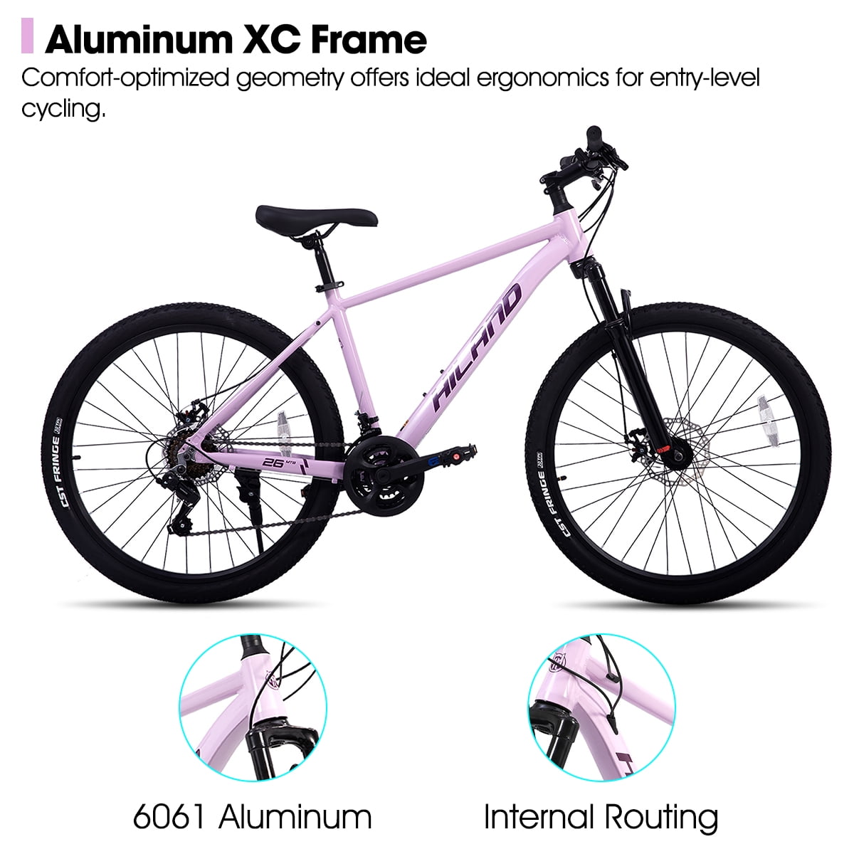 HILAND 26 Inch Mens and Womens Mountain Bike,21 Speed Mountain Bicycle with Dual Disc Brake, Front Suspension Fork, High Carbon Steel Frame Urban Commuter Bike for Adults