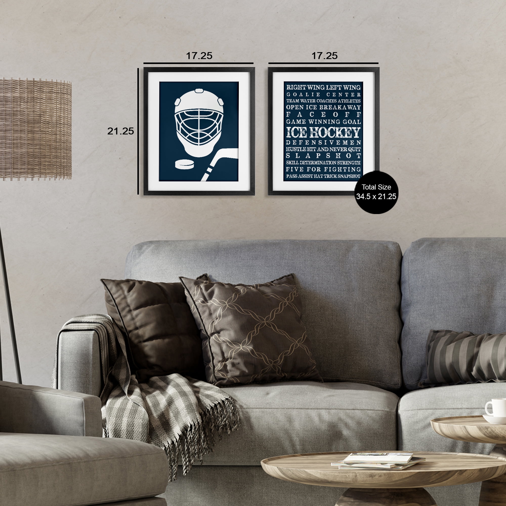 Stupell Industries Hockey Equipment & Phrases 2 Piece Black Framed Print Under Glass Set, design by Melody Hogan