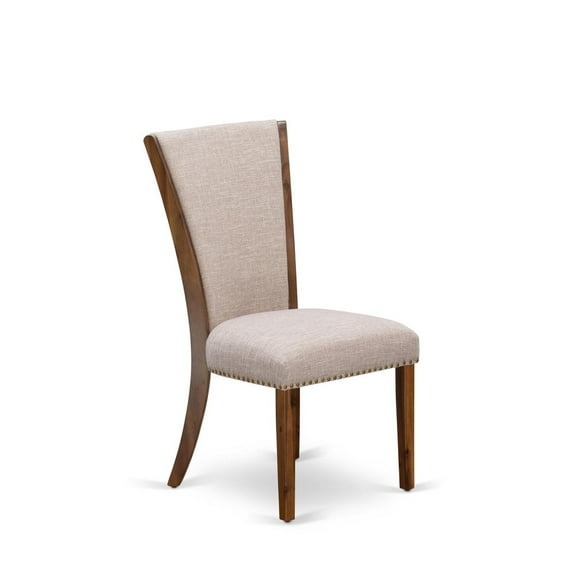 East West Furniture Verona Fabric Dining Chairs in Walnut/Tan (Set of 2)