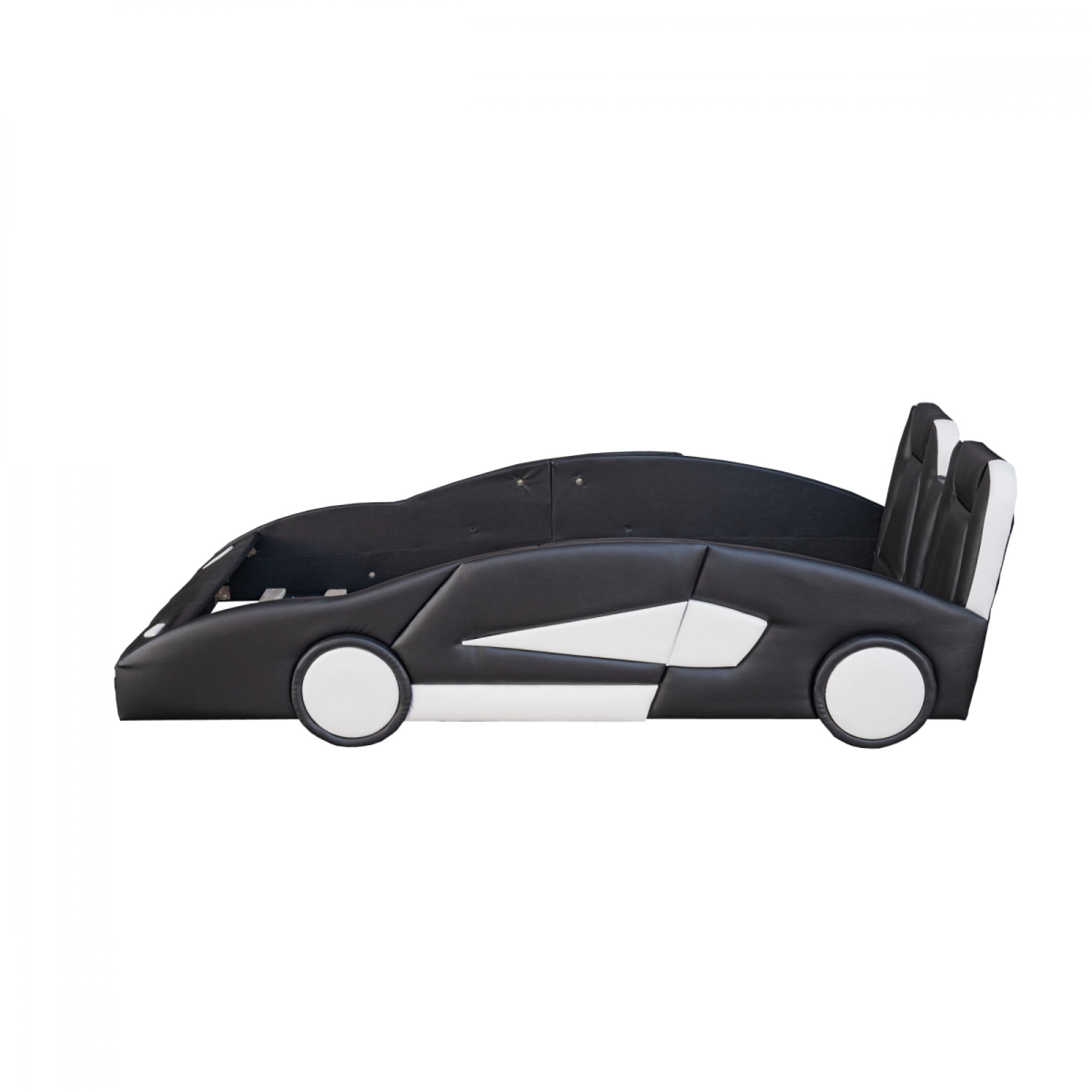 Twin Size Race Car-Shaped Platform Bed with Wheels for Kids, Wooden Bed Frame for Bedroom, No Box Spring Needed,Black