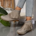 thumbnail image 5 of Wowcloth Women's Fashion Casual Winter Ankle Boots - Comfortable Short Shaft Flat Round Toe with Fringe Detail, Chunky Low Heel Booties for Daily Wear, 5 of 9