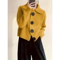 thumbnail image 4 of Women Open Front Knit Sweater Long Sleeve Cardigan Sweater Casual Loose Button Lapel Cardigan Coat Yellow 4XL, 4 of 8