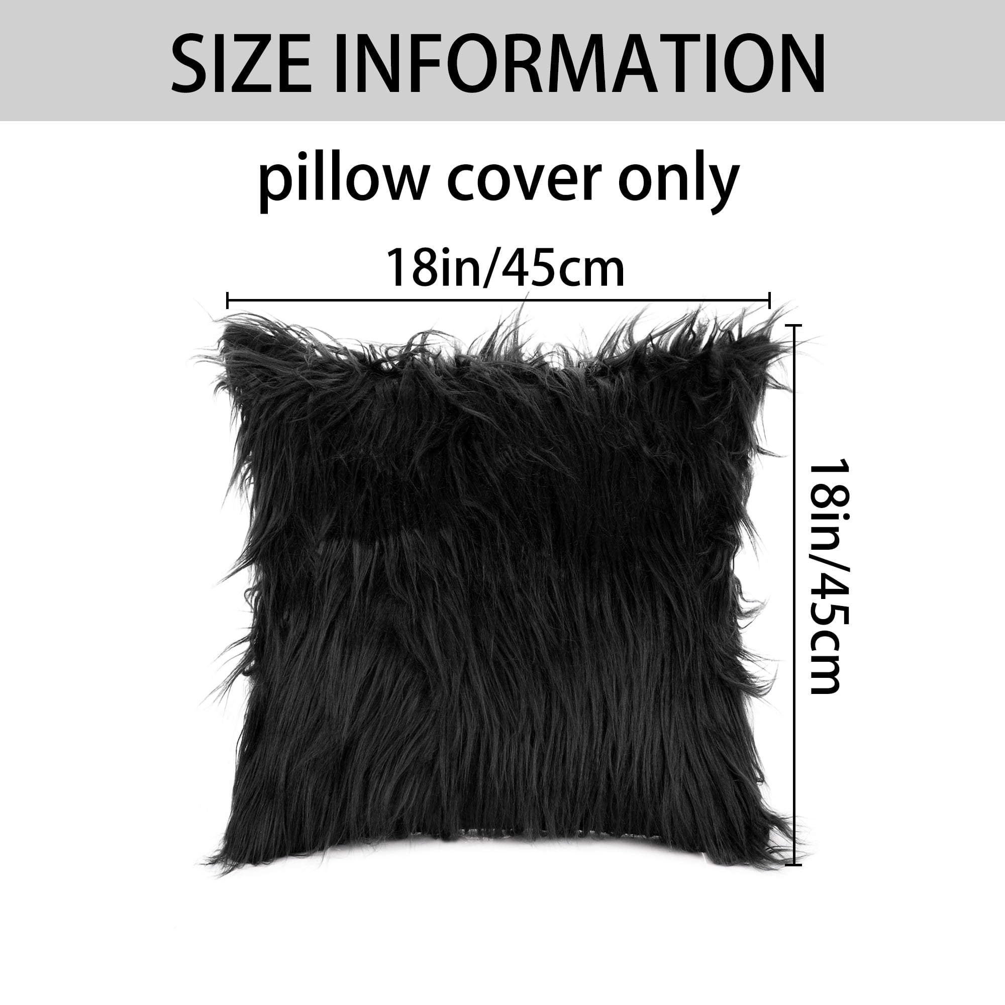 Unique Bargains Faux Fluffy Zipper Closure Cushion Covers Throw Pillow Covers (2 Count) Black 18" x 18"