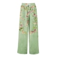 thumbnail image 4 of Hawaiian Print Palazzo Pants for Women Elastic High Waist Wide Leg Flowy Beach Trousers with Pockets Light Green S, 4 of 7