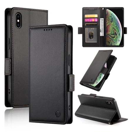PU Leather Case Compatible with iPhone XS Max, Classic Kickstand/Cover/Wallet/Flip Magnetic Protective Case with Card Slots & Horizontal Stand Phone Case for iPhone XS Max, Black
