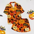 thumbnail image 6 of Halloween Pajamas Women 2 Pcs Satin Pajama Set Bat Skeleton Printed Button Down Womens Short Sets Lounge Sets Cute Nightgowns For Women, 6 of 7