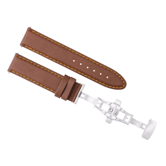 18MM SMOOTH LEATHER WATCH BAND STRAP DEPLOYMENT FOR BREGUET TAN L/BROWN ORANGE