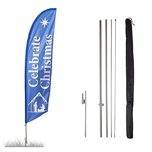 Storefronts 13.5ft Flag Complete with Pole Set Cross Base and Weight Bag Vispronet Ground Stake Open Feather Flag Kits Sales Blue Printed in The USA Businesses 