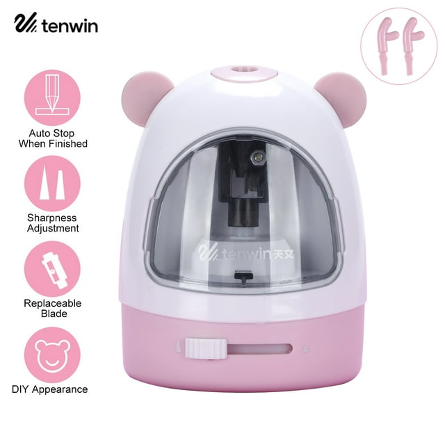 tenwin Small Durable Electric Pencil Sharpener Sharpness-adjustment Battery Operated Fast Sharpen with Replaceable Blade for 6-8mm Colored Pencils for Home Office School Classroom Students Artists