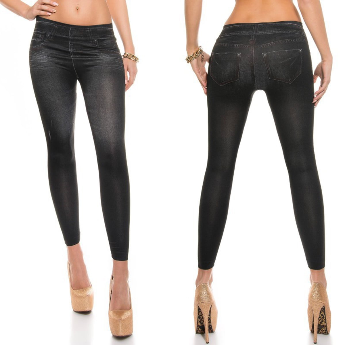 Women Fashion Skinny Jeans Denim Printed Full Length Seamless Leggings ...