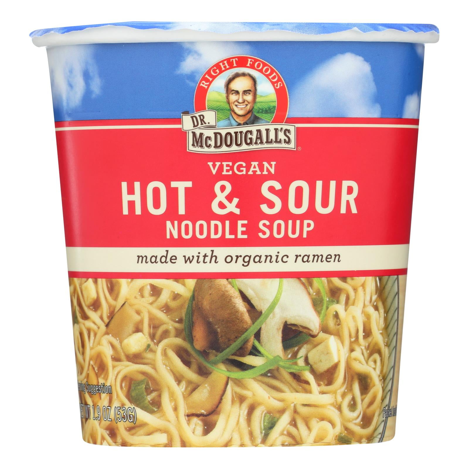 (6 Pack) Dr. McDougall's Right Foods Vegan Hot And Sour Noodle Soup, 1.9 Oz Cup