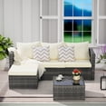 thumbnail image 2 of 2-Piece Patio Furniture Set, Outdoor Woven Sectional L- Shaped Patio Furniture , Wicker Conversation Set with Ottoman, Detachable Lounger Table for Backyard Poolside (Beige), 2 of 11