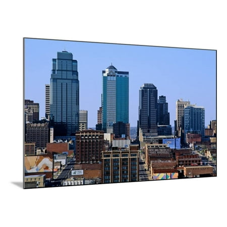Kansas City Skyline From Crown Center Mo Wood Mounted Print Wall Mo Wood Mounted Print Wall