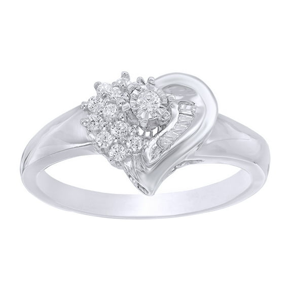 AFFY Baguette & Round Natural Diamond Heart Promise Ring in 10k White Gold