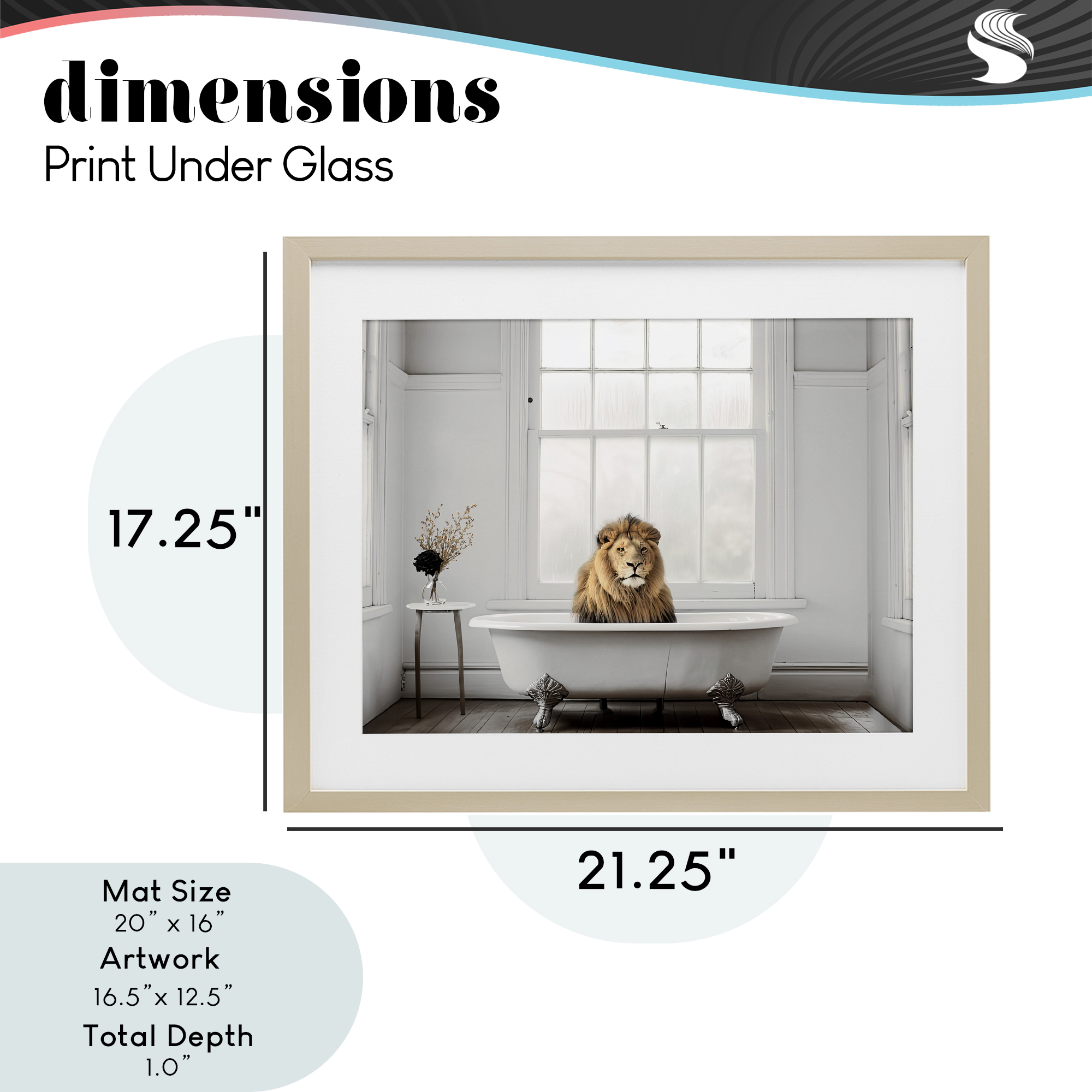 Minimalist Lion Bathtime Birch Framed Print Under Glass, design by Sasha