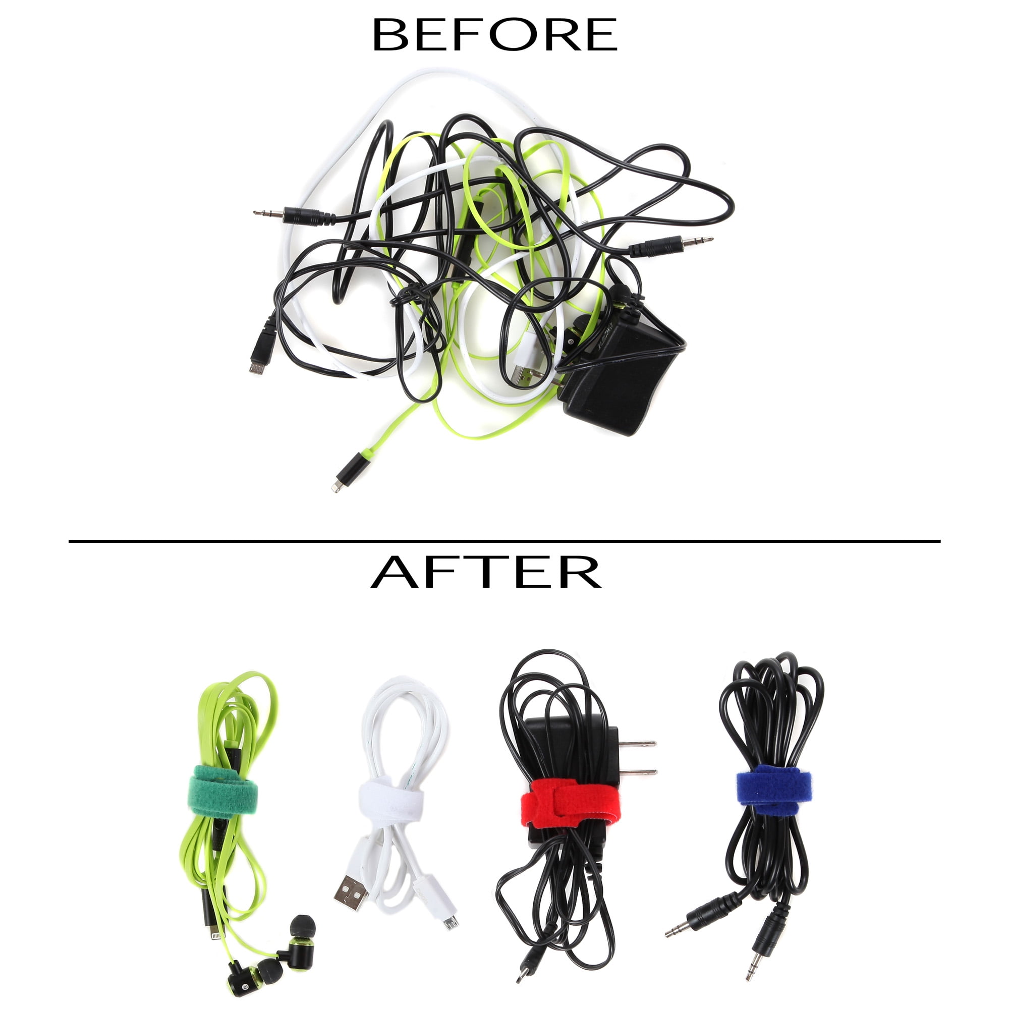 Cable Management Ties - (30) 8" Reusable Self-Gripping Cord Strapsby Edison Supply (Multi-Color)