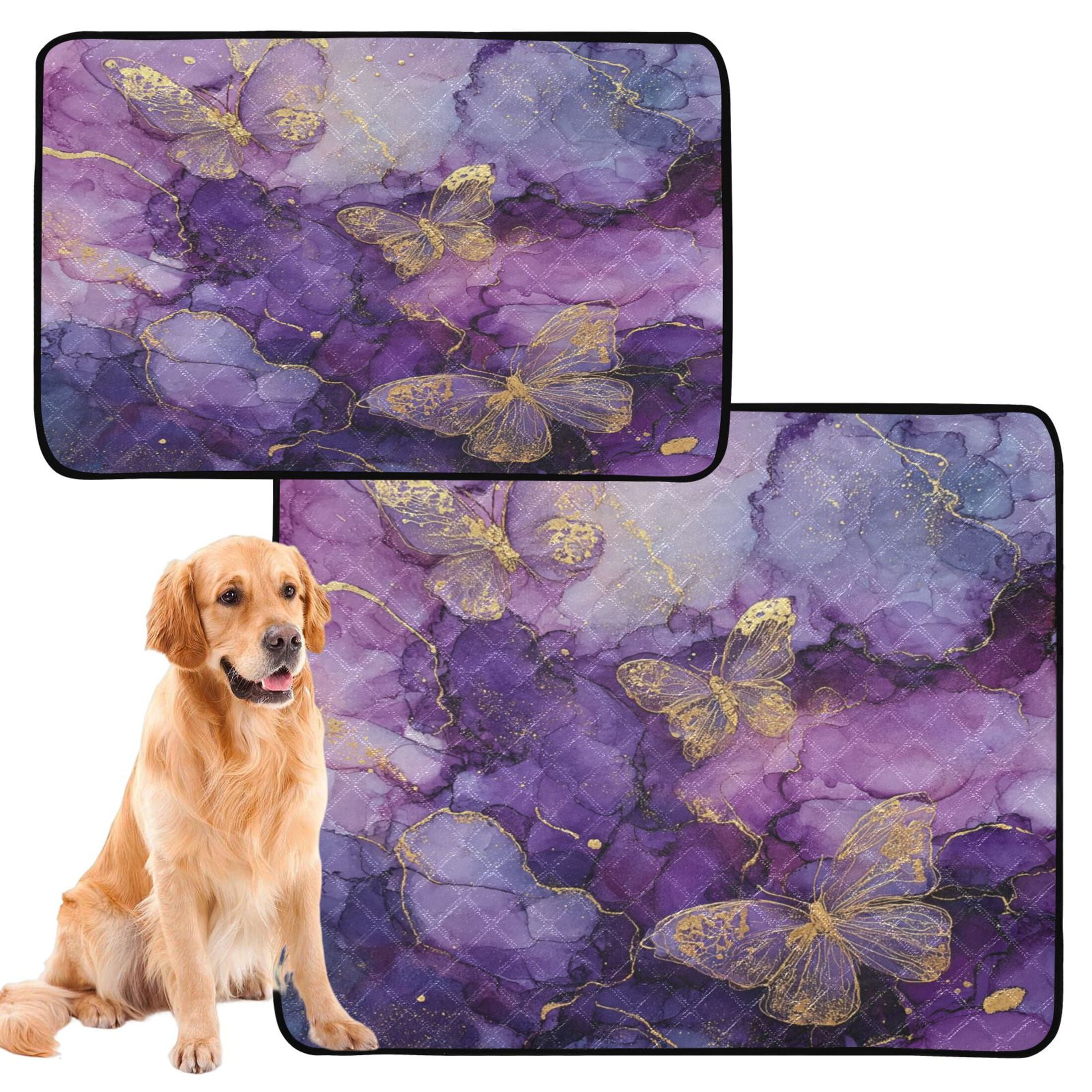 Qxltty Gold Trimmed Butterfly Cat litter Pads Pet Set of 3 Diaper Mats Center Anti-leakage Layer Absorbent Soft and Comfortable