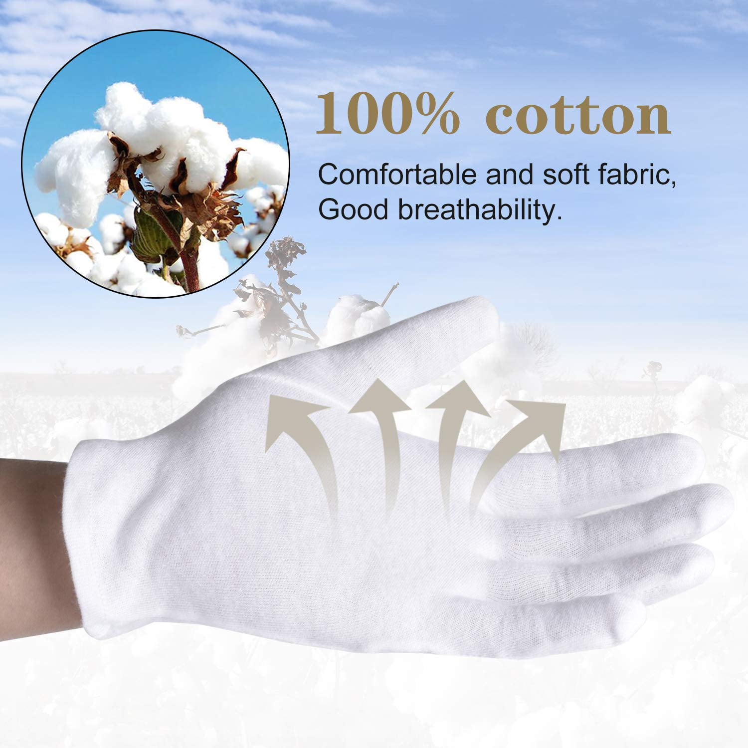 100% Cotton Gloves, 6 Pairs White Cotton Gloves for Women Dry Hands Eczema  Serving - Archival Coin Jewelry Inspection Gloves (6 Pairs) 