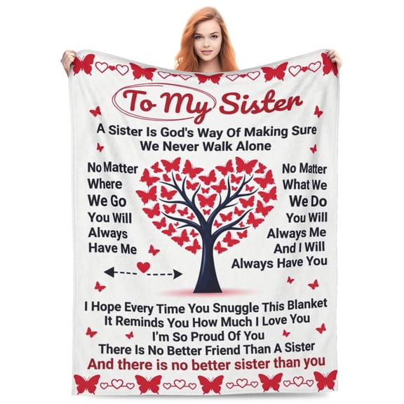 Sister Blanket, Birthday Gift Throw Blanket for Sister, Sister Gifts for Women, Soft Flannel Cozy Blanket for Christmas Valentine 50x40