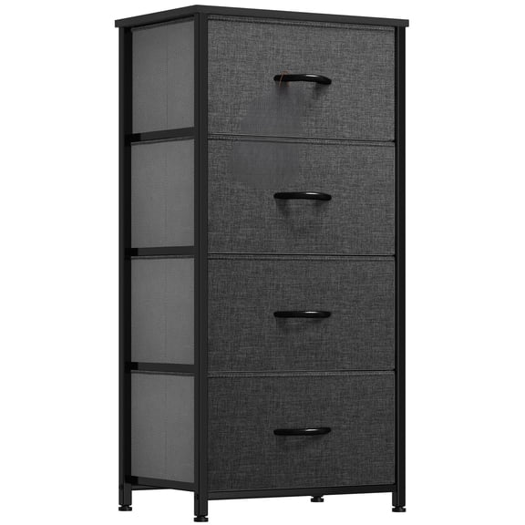 4-Drawer Fabric Storage Tower with Steel Frame & Wooden Top - Organizer Unit for Bedroom, Living Room, Closet