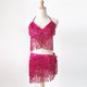 thumbnail image 3 of Conjunto de traje de danza del vientre con lentejuelas para mujer - Chaleco + falda, poliéster/lentejuelas, talla única - Con borlas/ropa de fiesta, 3 of 3