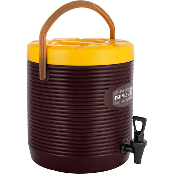 Stainless Steel Insulated Bucket W/Faucet Lid Keep Warm And Cold Thermos Barrel, 3.4Gal Insulated Beverage Dispenser, for Cold Hot Tea Coffee Milk Water Juice (Brown)
