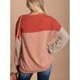 thumbnail image 3 of Womens Fashion Color Block Long Sleeve Crewneck Knitted Casual Loose Pullover Shirts Tops Red XXL, 3 of 4