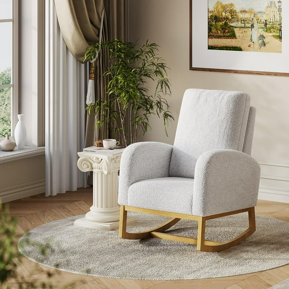 EDTara High Back Rocking Armchair, Soft Chenille Upholstered Glider With Side Pocket, Ideal Accent Chair for Nursery, Bedroom, or Living Room