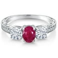 thumbnail image 3 of Gem Stone King 925 Sterling Silver 3-Stone Ring Oval Ruby Moissanite (2.12 Cttw), 3 of 6