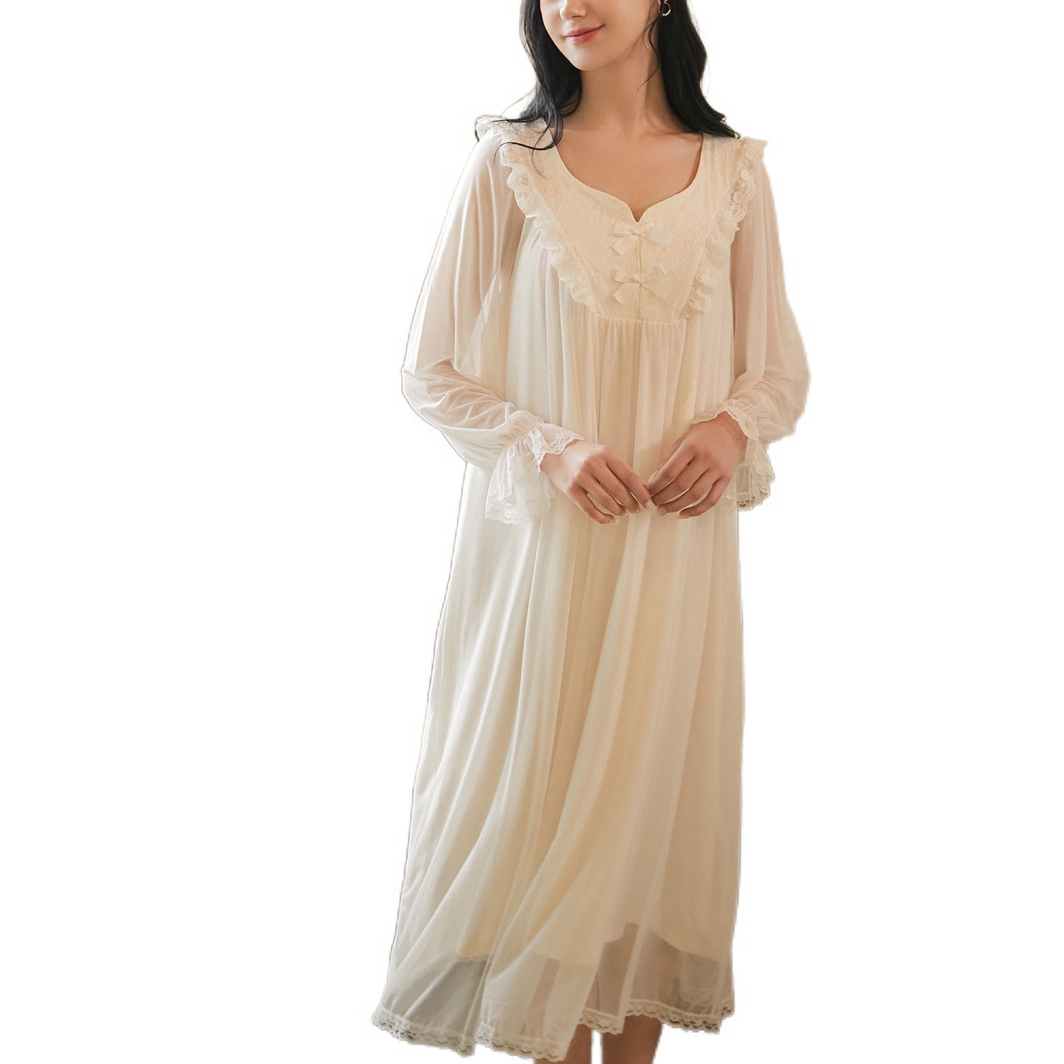 Homgro Women's Victorian Nightgown Ladies Soft Overlay Mesh Bishop ...
