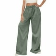 thumbnail image 2 of SELONE Green Womens Palazzo Pants with Pockets Plus Size Lounge Pants Wide Leg Elastic Waist Full Length Trouser Loose Casual Long Beach Pants Drawstring Solid M Tall Breathable Summer Clothes, 2 of 8
