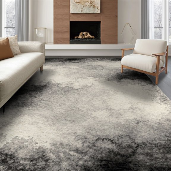 ODIKA 8'x10' Washable Area Rug Non-Slip Chair-Friendly Mat Bulk Abstract Farmhouse Mottled Watercolor Subtle Distressed Edges for Dining Room, Large Office, Lounge