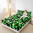 thumbnail image 4 of Manfei Pixel Classi Grid Bed Sheets,Modern Minimalism Plaid King Sheets,Black Green Sheet Set For Teens,Ultra Soft Home Decor,4-Piece, 4 of 7
