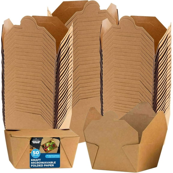 Paper To Go Boxes for Food [50 Pack - 30 Oz], Cardboard Take Out Containers | Kraft Fold Takeout Small Disposable Lunch Box Packaging, Chinese Home Away Catering Deliveries