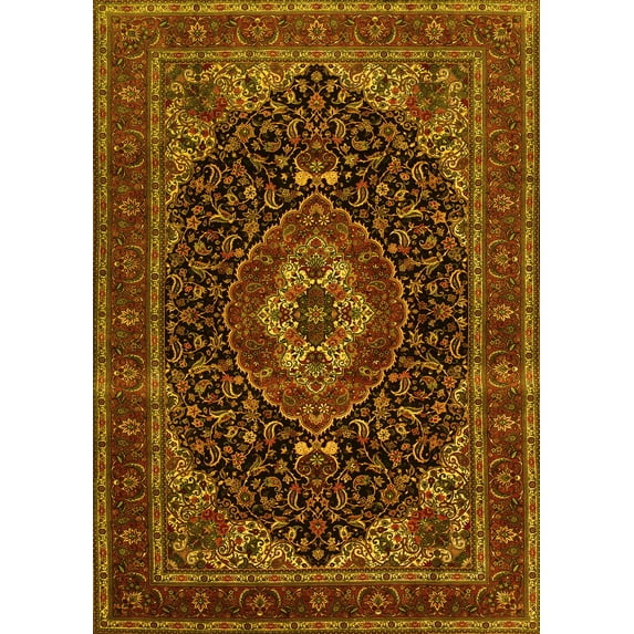 Ahgly Company Indoor Rectangle Medallion Yellow Traditional Area Rugs, 8' x 10'