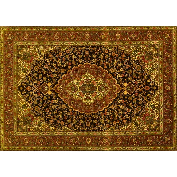 Ahgly Company Indoor Rectangle Medallion Yellow Traditional Area Rugs, 5' x 7'